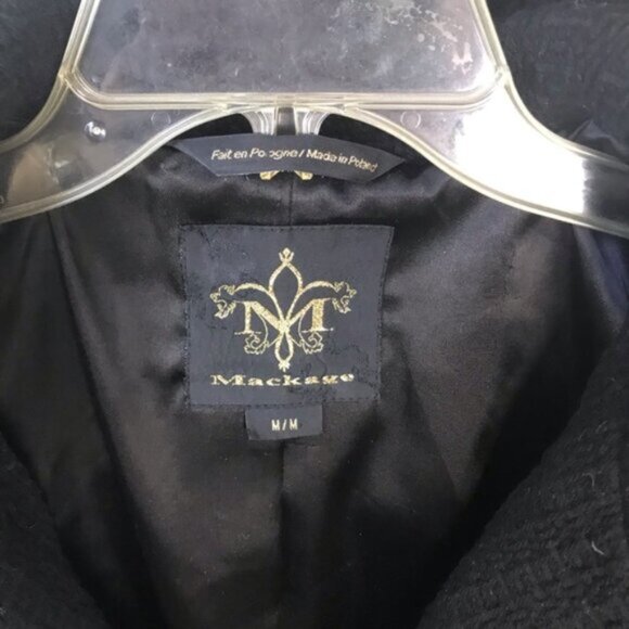 Mackage Wool Leather Fitted Coat Military Long Double Breasted Pea Minimalist M - Picture 10 of 16